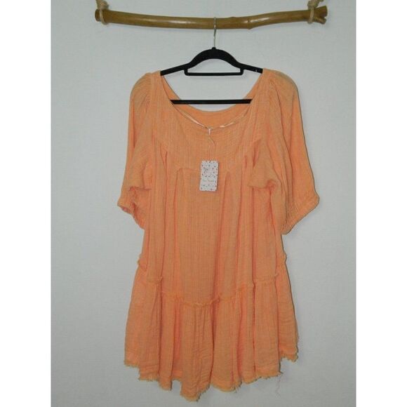 Free People‎ Tunic Top Orange Mystery Land Shirt Coral Size Small - Picture 4 of 11